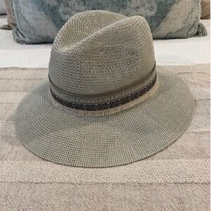 Wyeth Structured Straw Fedora Earthy Geometric Embroidered Band Fringe